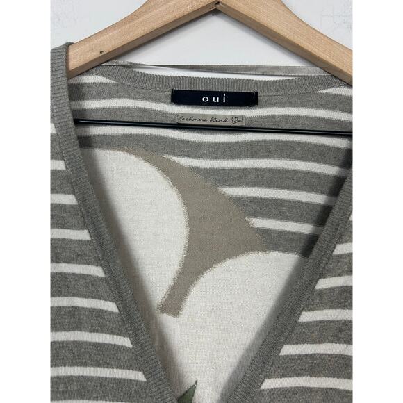 Oui Wool Cashmere Blend Striped Mouse Sweater Gray Sz 6 Parisian - Picture 4 of 8